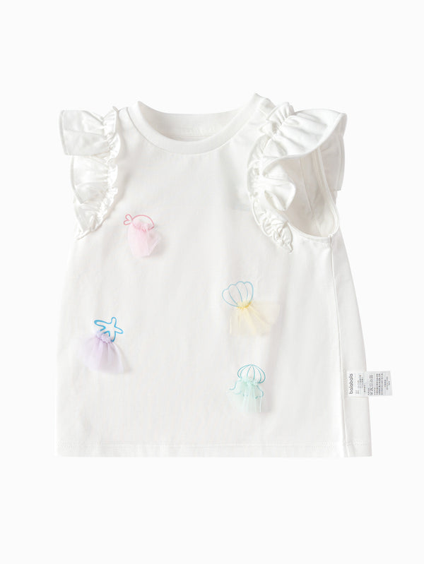 balabala Toddler Girl Explore Style Round V-Neck Short Sleeve T-Shirt