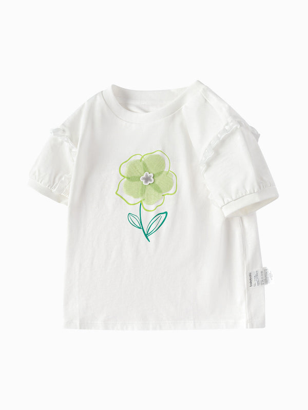 balabala Toddler Girl Explore Style Round V-Neck Short Sleeve T-Shirt