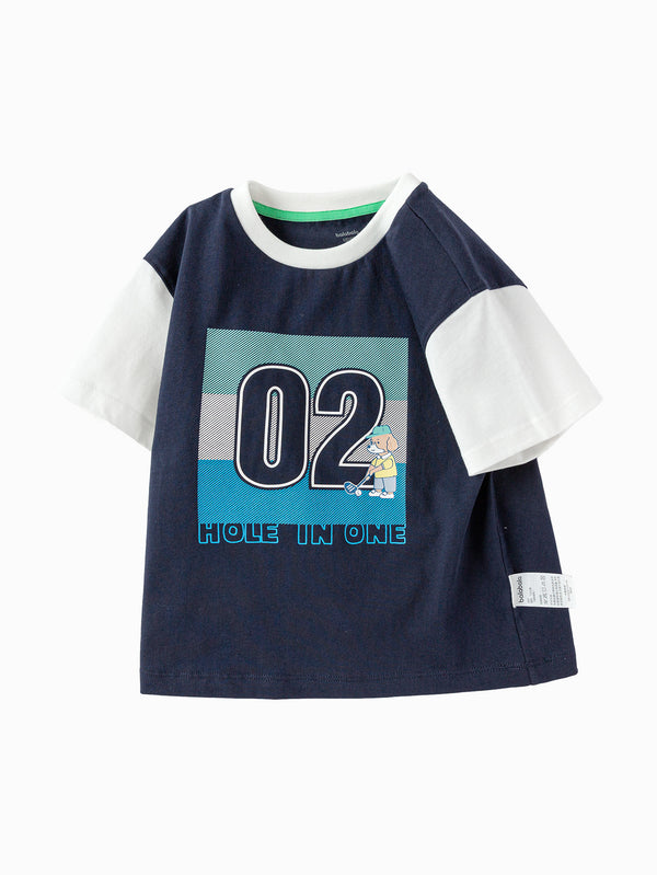 balabala Toddler Boy Have Fun Style Round V-Neck Short Sleeve T-Shirt
