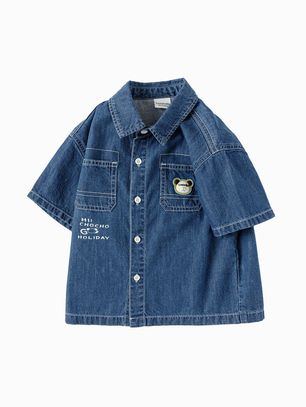 balabala Toddler Boy Explore Style Denim Short Sleeve Shirt
