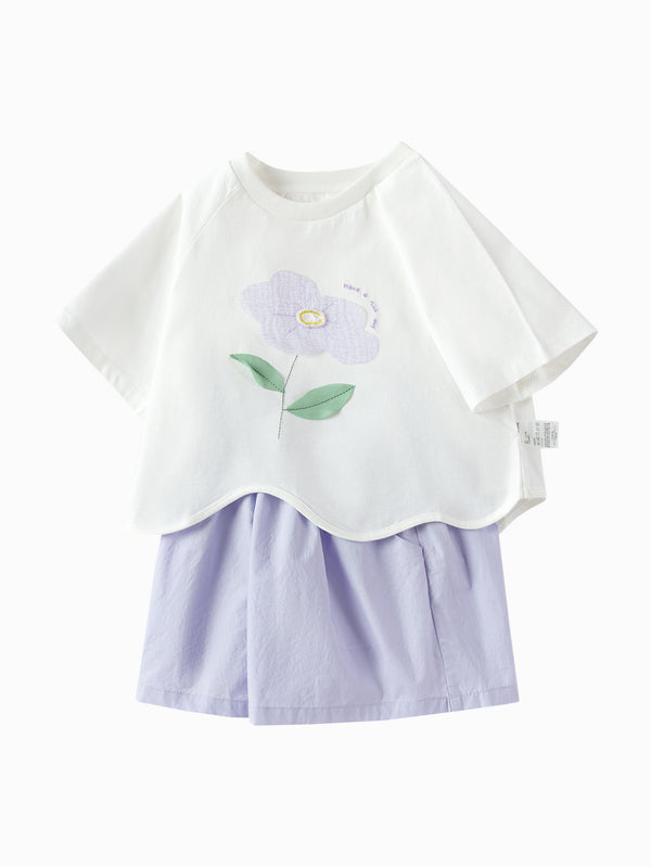 balabala Toddler Girl Explore Style Woven Short Sleeve Set