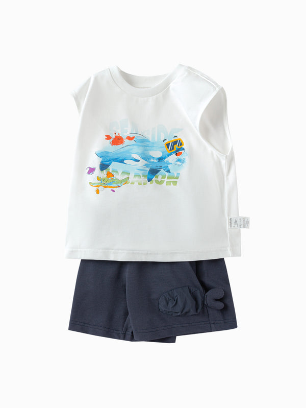balabala Toddler Boy Explore Style Knitted Short Sleeve Set