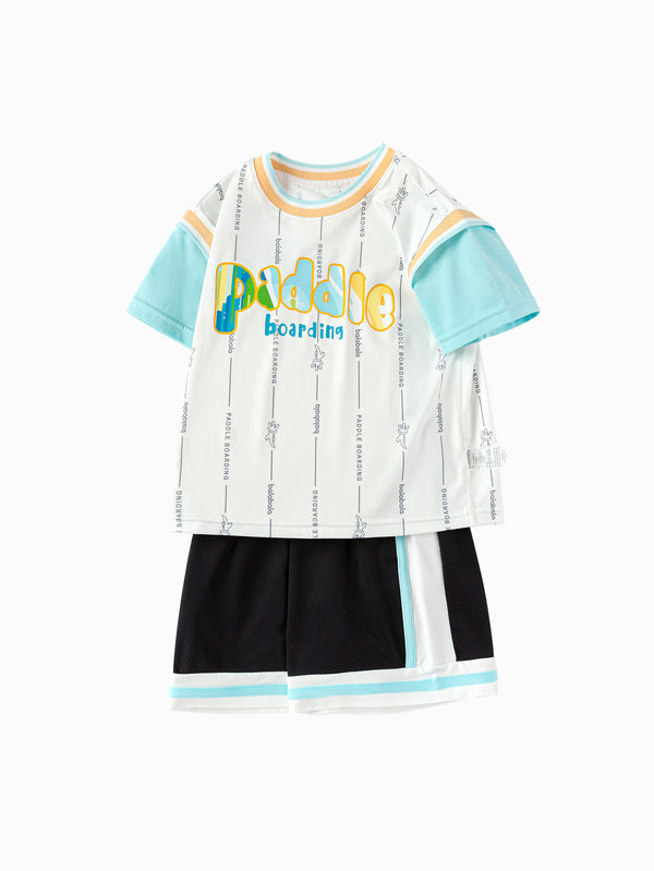 balabala Toddler Boy Explore Style Knitted Short Sleeve Set