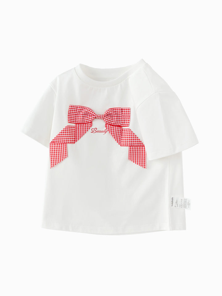 Raw White Baby Girl Round V-Neck Short Sleeve T-Shirt