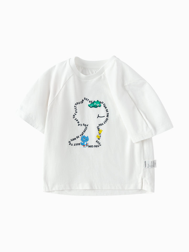 Raw White Baby Boy Round V-Neck Short Sleeve T-Shirt