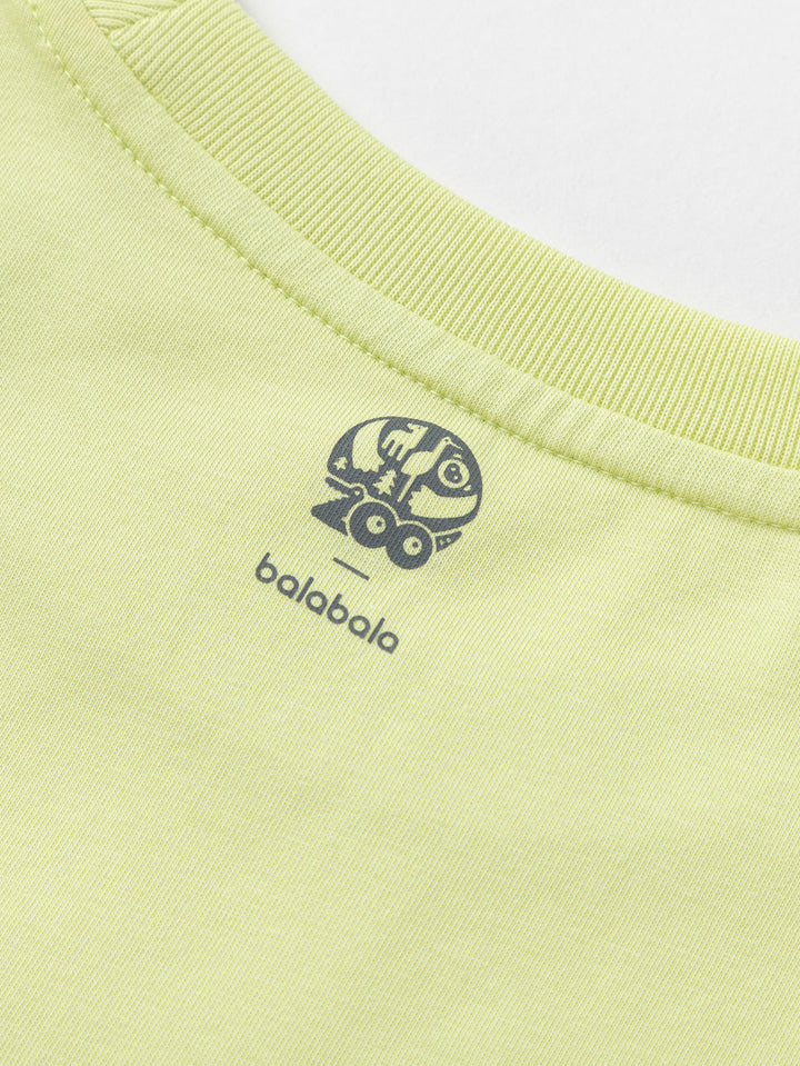 Yellow Green Baby Boy Round V-Neck Short Sleeve T-Shirt