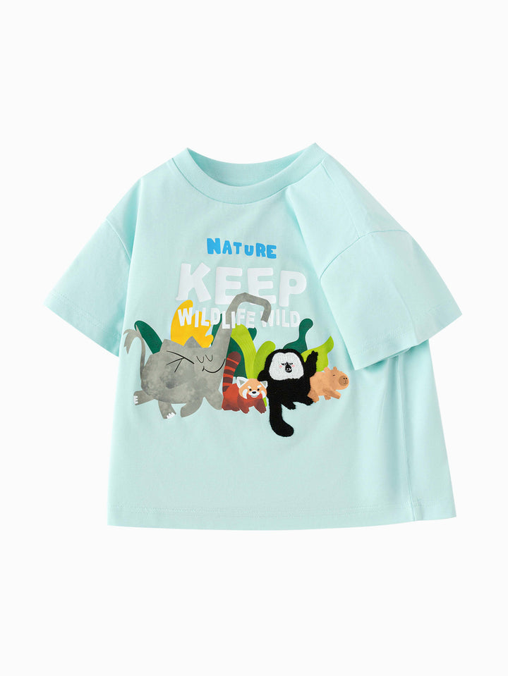 Powder Blue Baby Boy Round V-Neck Short Sleeve T-Shirt