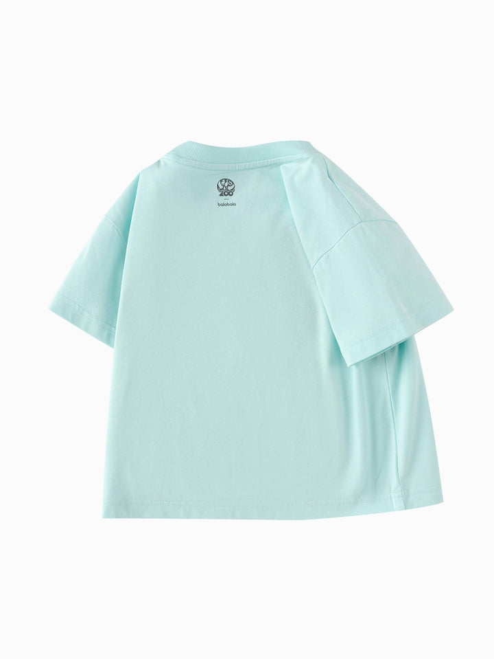 Powder Blue Baby Boy Round V-Neck Short Sleeve T-Shirt