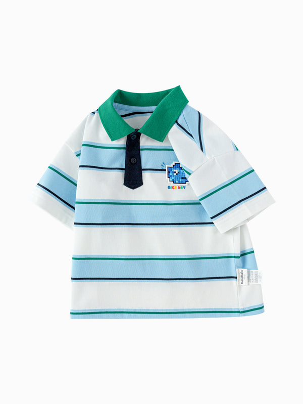 White Blue Baby Boy Lapel Short Sleeve T-Shirt