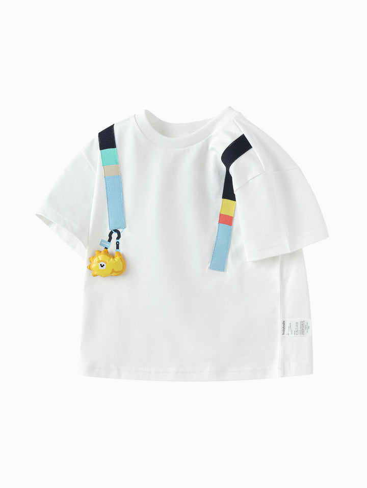 Raw White Baby Boy Round V-Neck Short Sleeve T-Shirt