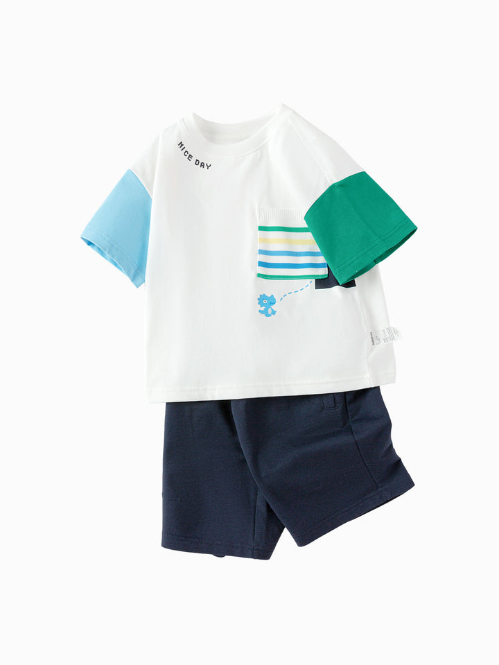 Blue White Baby Boy Knit Short Sleeve Suit