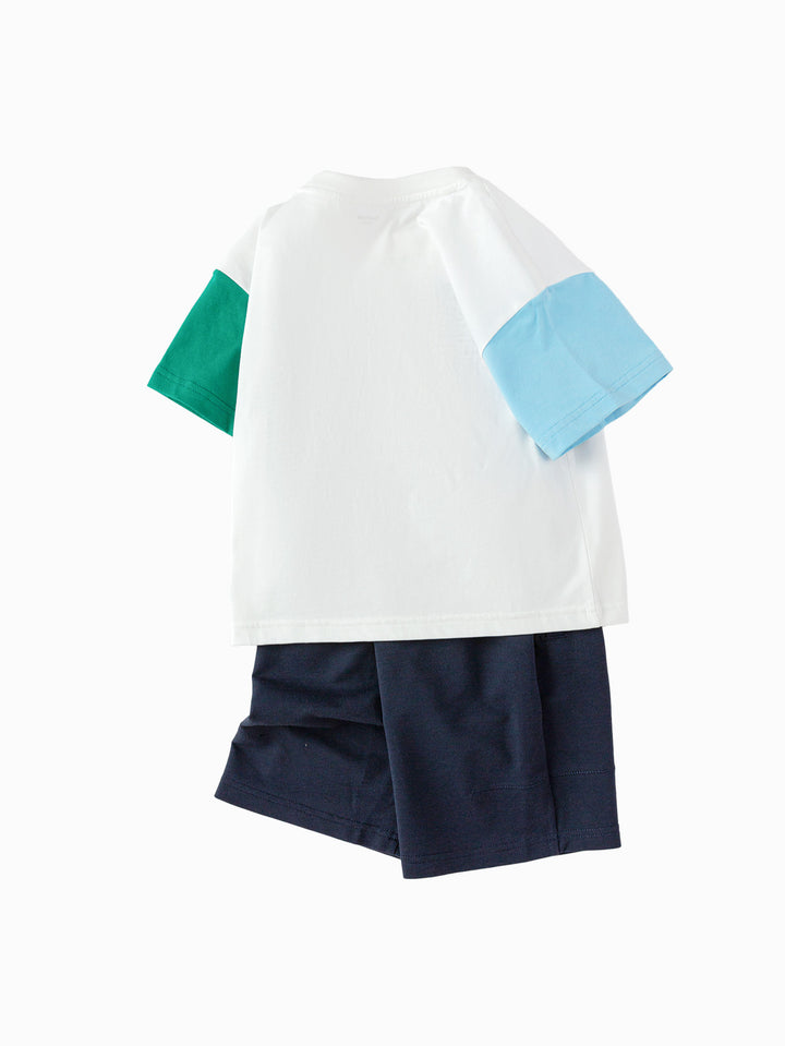 Blue White Baby Boy Knit Short Sleeve Suit