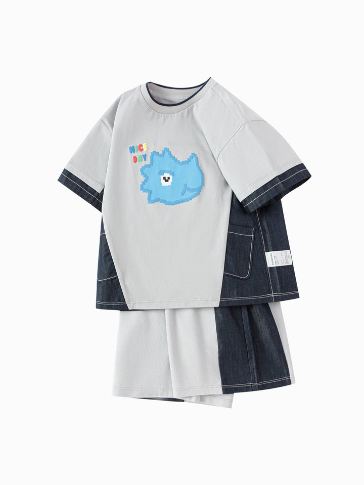 Light Gray Baby Boy Knit Short Sleeve Suit