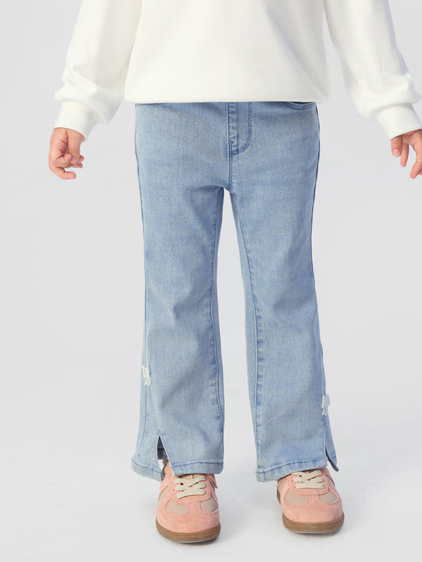 Pantalon en jean bleu pâle avec nœud pour fille Highlight Moment