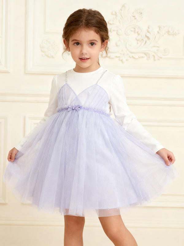 Girl Highlight Moment Purple Hue Print One-Piece Dress