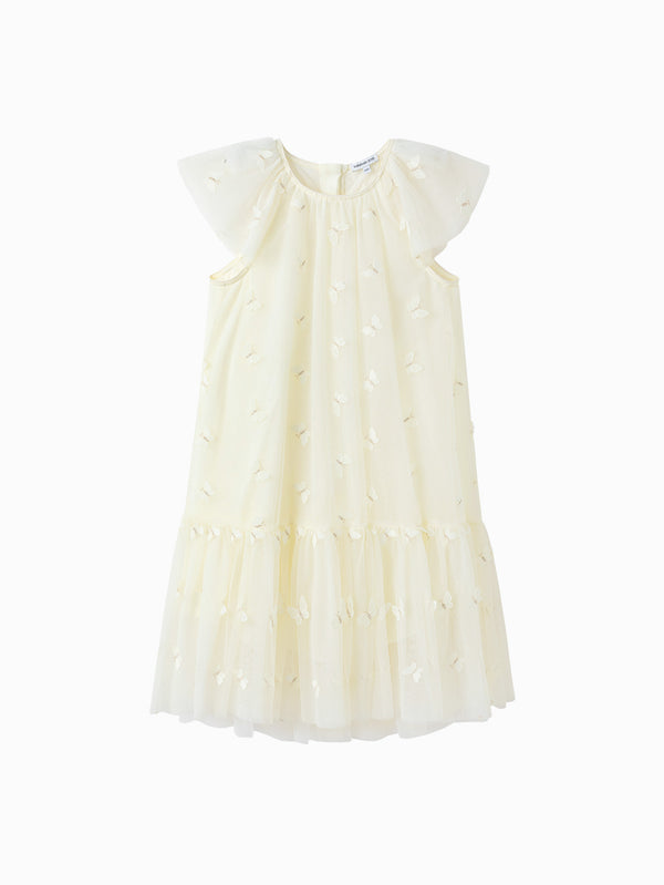 White Yellow Toddler Girl Woven Dress