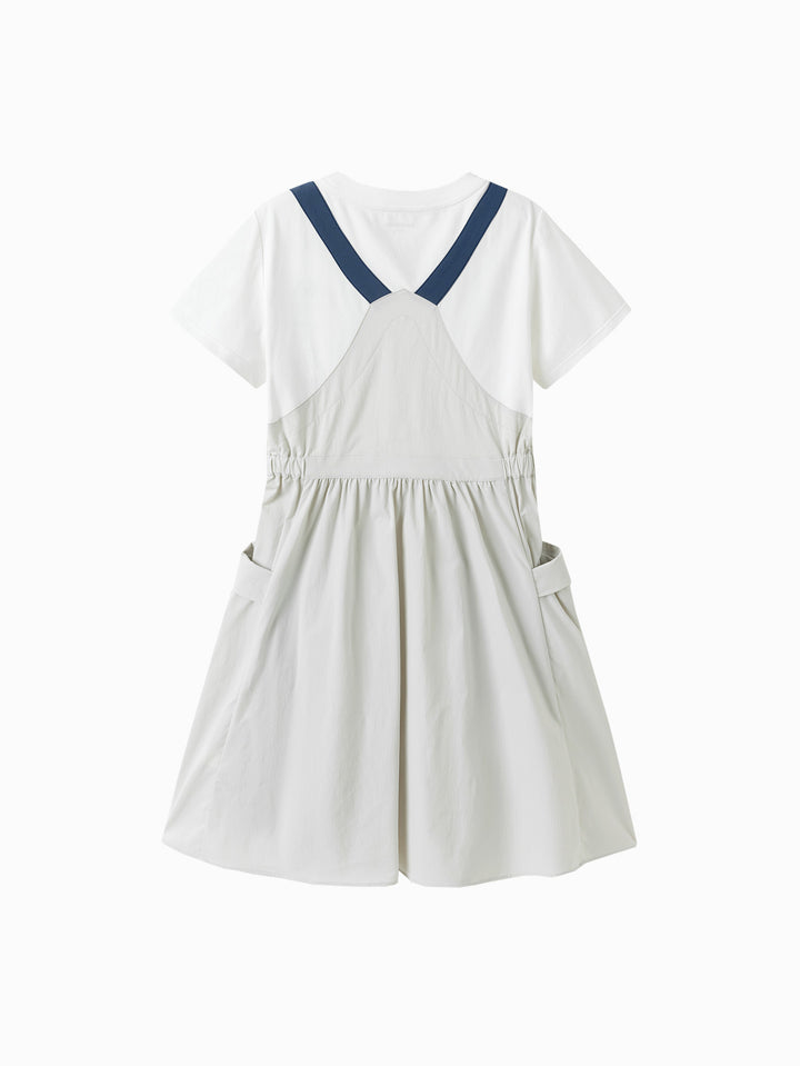 White Gray Toddler Girl Woven Dress