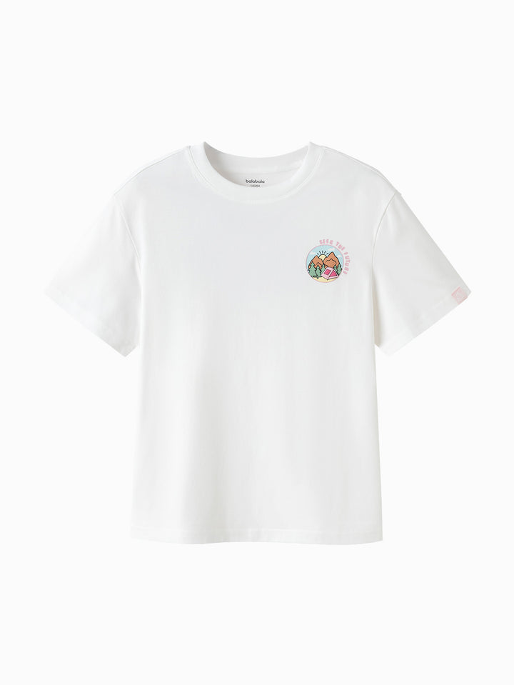 Raw White Toddler Girl Round V-Neck Short Sleeve T-Shirt