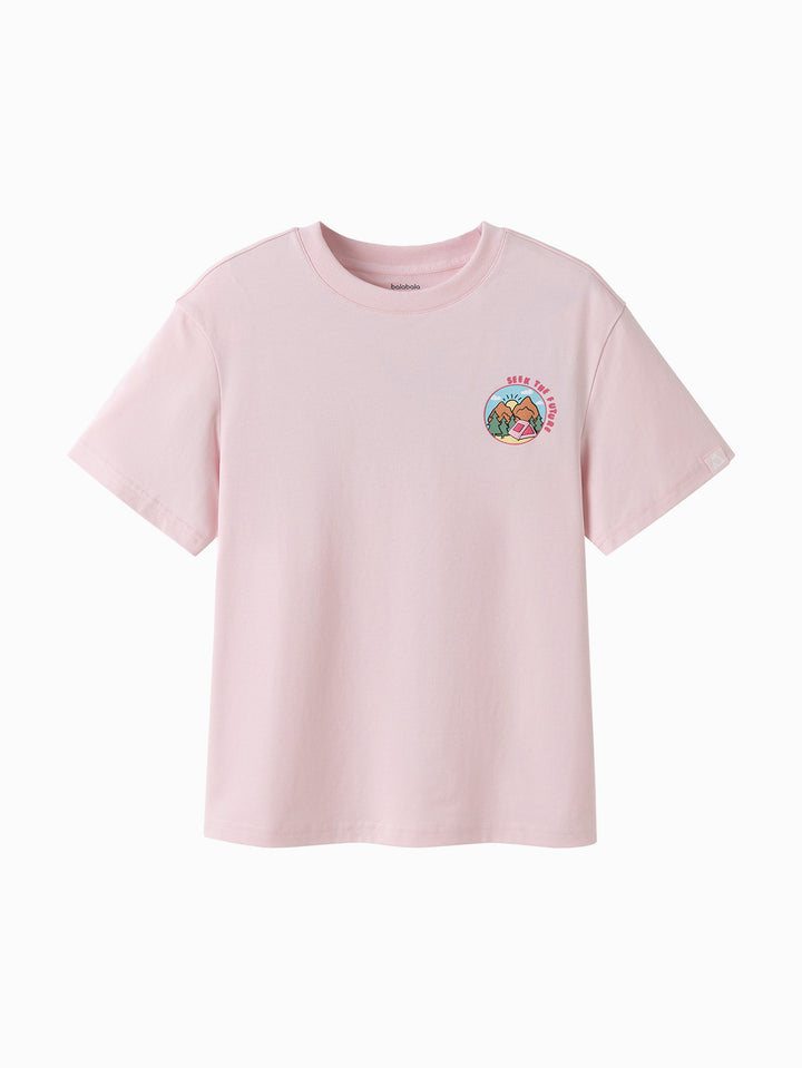 Pink Toddler Girl Round V-Neck Short Sleeve T-Shirt