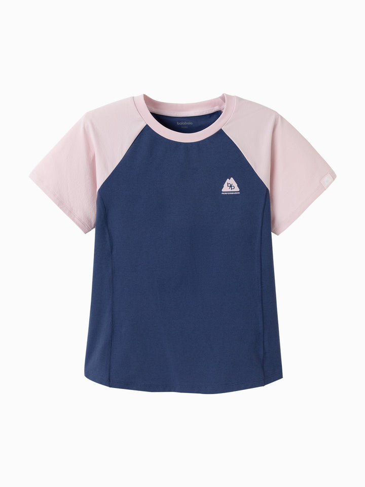 Blue Toddler Girl Round V-Neck Short Sleeve T-Shirt