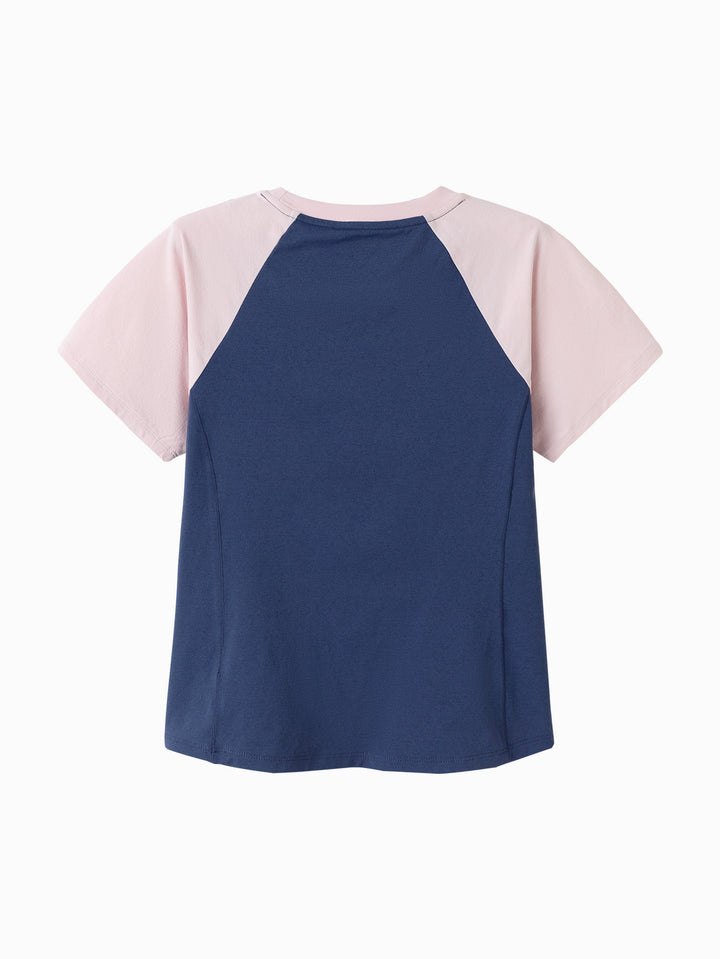 Blue Toddler Girl Round V-Neck Short Sleeve T-Shirt