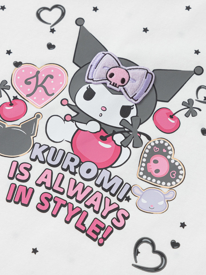 White Toddler Girl Round V-Neck Short Sleeve T-Shirt