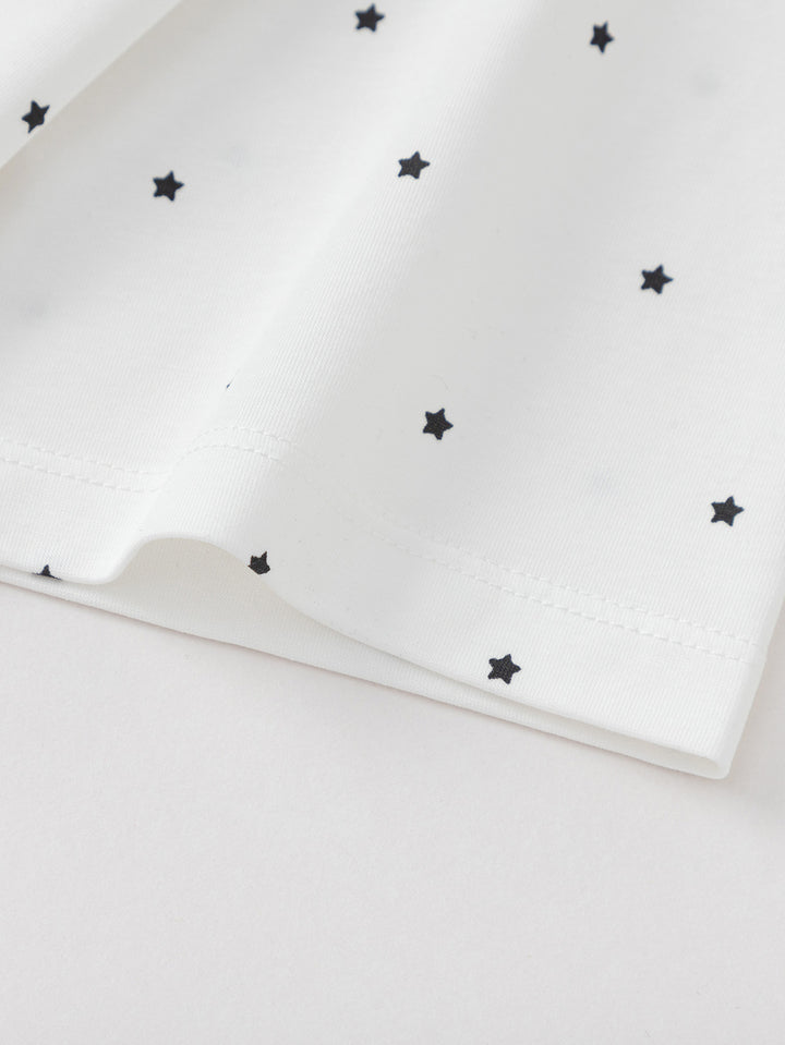 White Toddler Girl Round V-Neck Short Sleeve T-Shirt