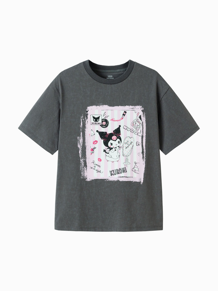 Gray Toddler Girl Round V-Neck Short Sleeve T-Shirt