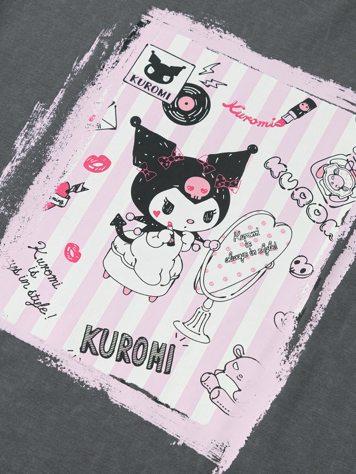 Gray Toddler Girl Round V-Neck Short Sleeve T-Shirt