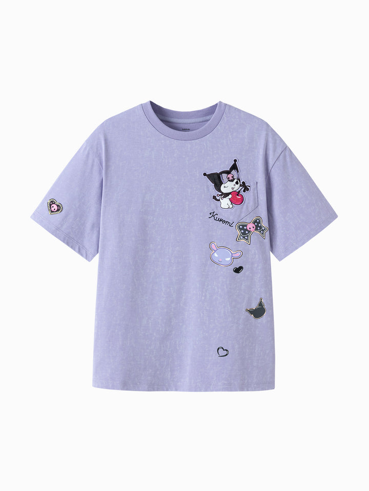 Purple Toddler Girl Round V-Neck Short Sleeve T-Shirt