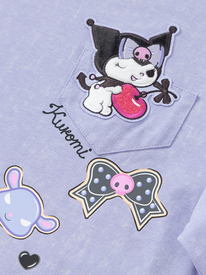 Purple Toddler Girl Round V-Neck Short Sleeve T-Shirt