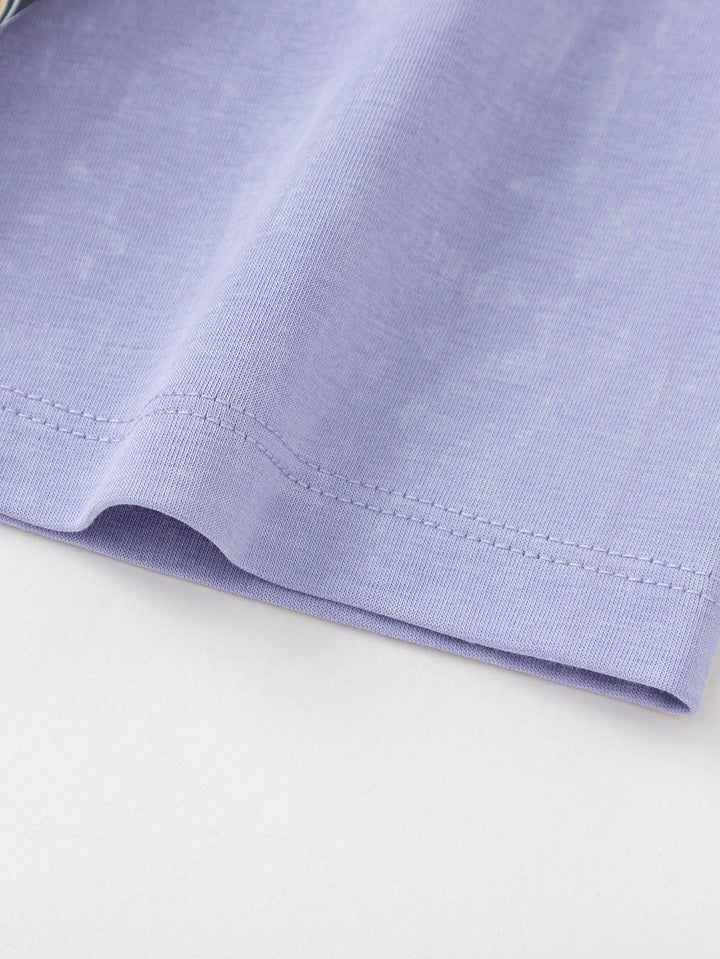 Purple Toddler Girl Round V-Neck Short Sleeve T-Shirt