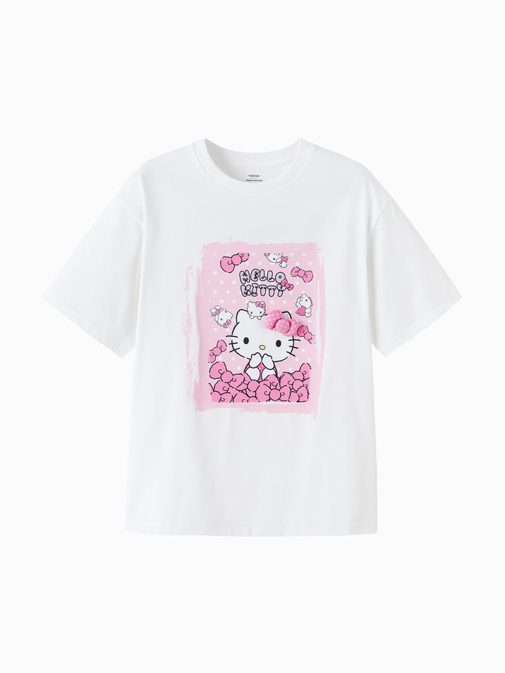 Raw White Toddler Girl Round V-Neck Short Sleeve T-Shirt