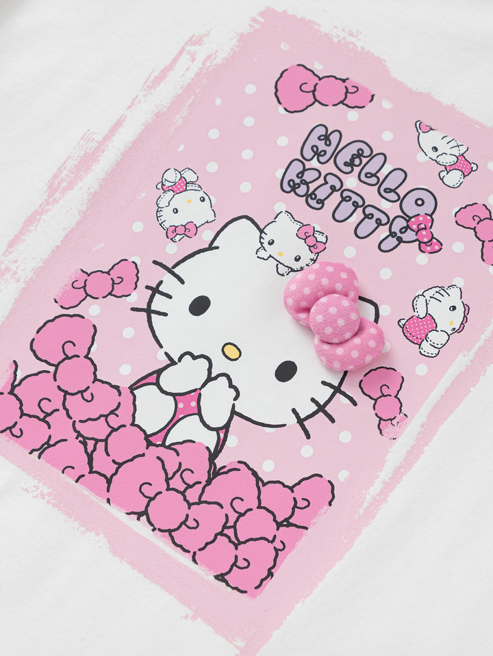 Raw White Toddler Girl Round V-Neck Short Sleeve T-Shirt