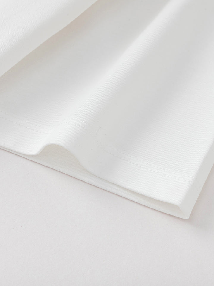 Raw White Toddler Girl Round V-Neck Short Sleeve T-Shirt