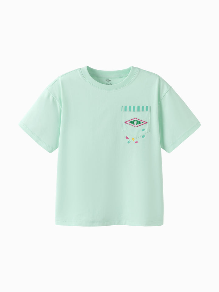 Green Toddler Girl Round V-Neck Short Sleeve T-Shirt