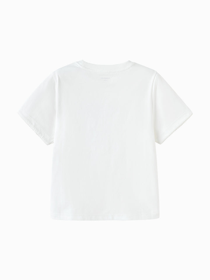 Raw White Toddler Girl Round V-Neck Short Sleeve T-Shirt