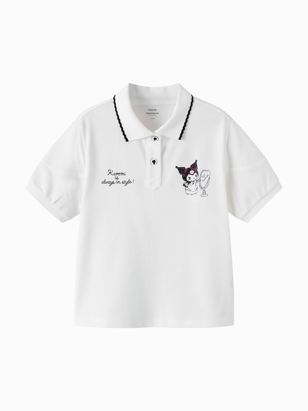 Raw White Toddler Girl Lapel Short-Sleeved T-Shirt