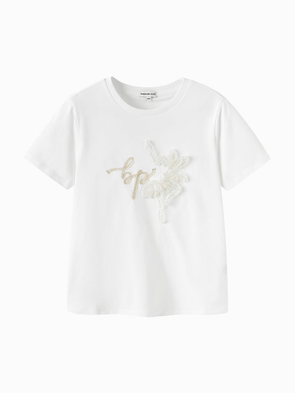 Raw White Toddler Girl Lapel Short-Sleeved T-Shirt