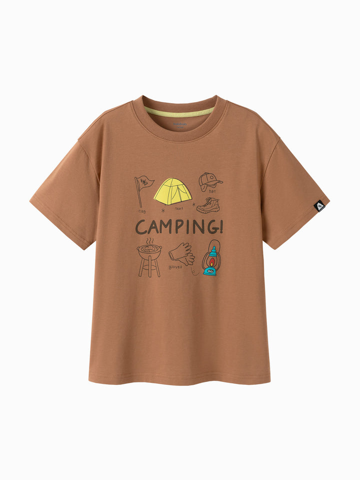 Dark Khaki Toddler Boy Round V-Neck Short Sleeve T-Shirt