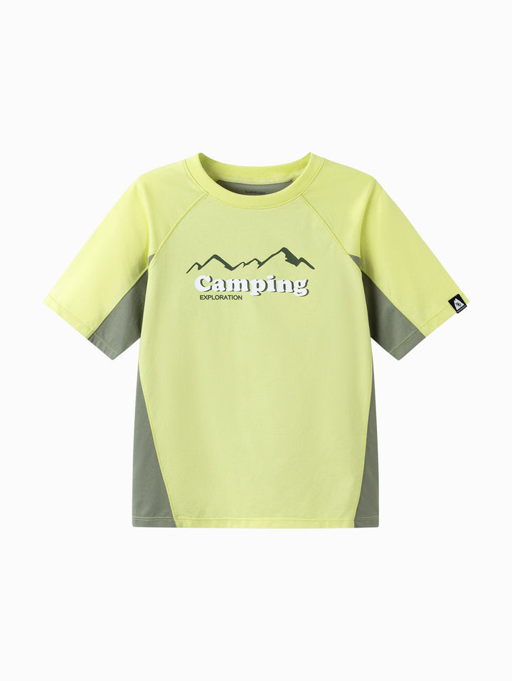 Yellow Green Toddler Boy Round V-Neck Short Sleeve T-Shirt