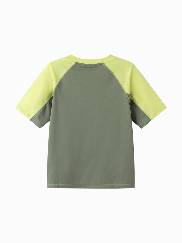 Yellow Green Toddler Boy Round V-Neck Short Sleeve T-Shirt