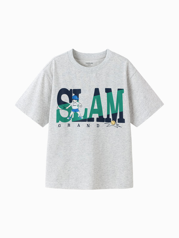 Melange Gray Toddler Boy Round V-Neck Short Sleeve T-Shirt