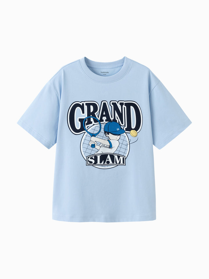 Powder Blue Toddler Boy Round V-Neck Short Sleeve T-Shirt