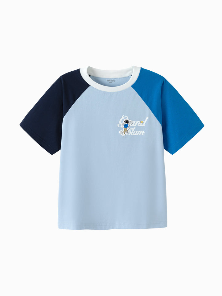 Blue Toddler Boy Round V-Neck Short Sleeve T-Shirt