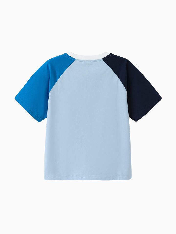 Blue Toddler Boy Round V-Neck Short Sleeve T-Shirt