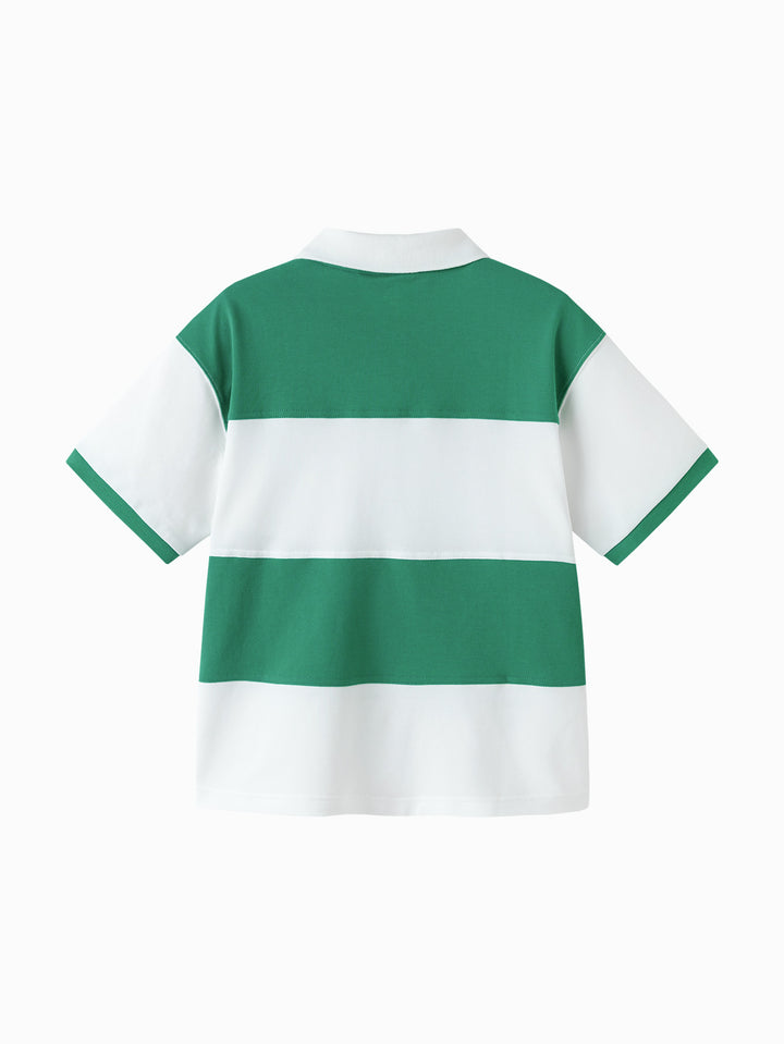 White Green Toddler Boy Lapel Short-Sleeved T-Shirt