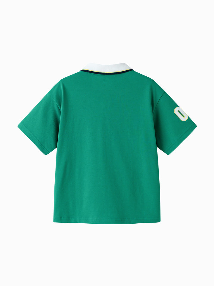 Green White Toddler Boy Lapel Short-Sleeved T-Shirt