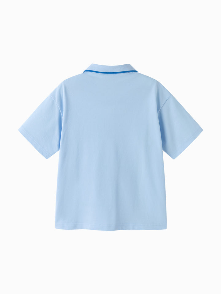 Ice blue Toddler Boy Lapel Short-Sleeved T-Shirt