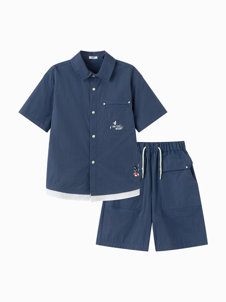 Dark blue Toddler Boy Woven Short Sleeve Suit